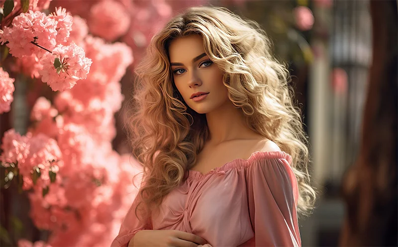 Modelo  Mytika for Woman con flores rosadas
